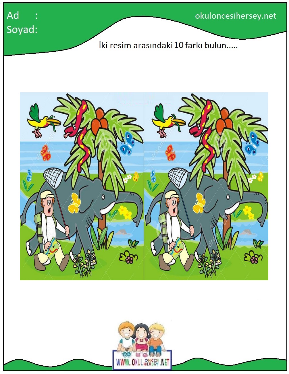 okul öncesi İki Resim Arasındaki Farkı Bul